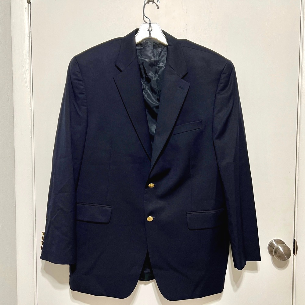 Lauren Ralph Lauren Mens Blazer Size 44L Navy 100% Wool Gold Buttons Classic